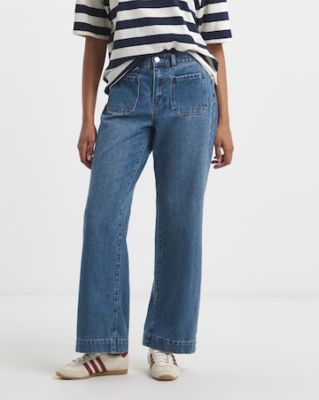 Simply Be Mid Wash Front Pocket Detail Slim Wide Jeans