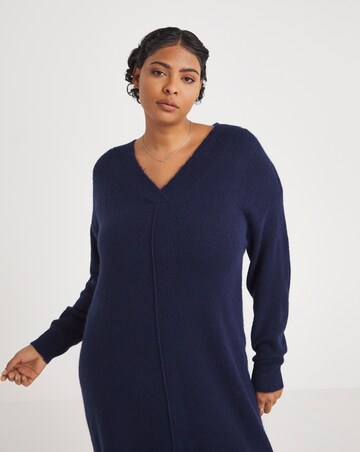 Navy V Neck Knitted Midaxi dress