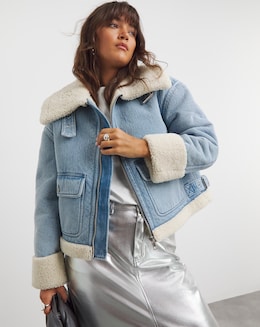 Light Wash Denim Aviator Jacket