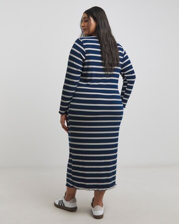 Blue Stripe Long Sleeve Ribbed T-Shirt Dress