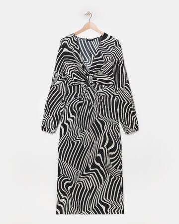 Mono Swirl Print Plisse Twist Front Midaxi Dress