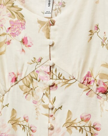 Mango Buttoned Floral Print Linen Blend Midi Dress