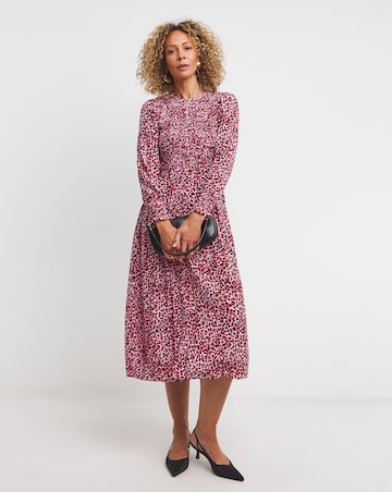 Whistles Abstract Cheetah Printed Shirred Dress