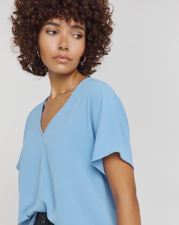 Blue V Neck Textured Boxy Blouse