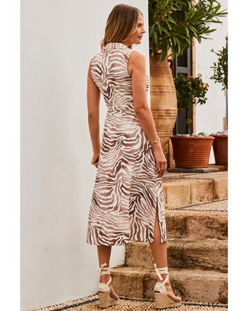 Sosandar Natural Zebra Print Sleeveless Jersey Shirt Dress
