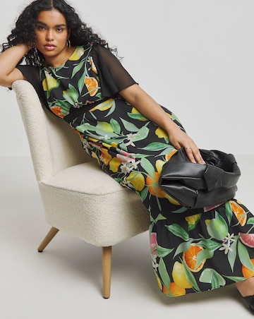 Twisted Wunder Black Chiffon Fruit Frill Hem Maxi Dress
