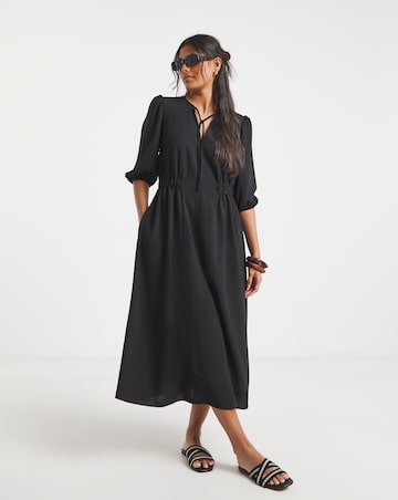 Simply Be Black Cinched Waist Midi Dress With Pockets