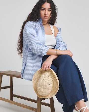 Simply Be Navy Easy Care Linen Mix Wide Leg Trouser