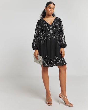 Maya Deluxe Blouson Embellished Mini Dress