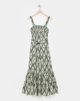 Printed Tie Waist Apron Dress