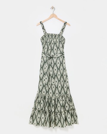 Printed Tie Waist Apron Dress