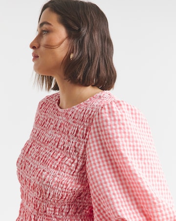 Simply Be Pink Gingham Seersucker Shirred Blouse