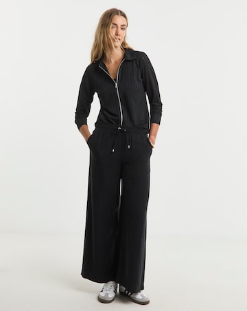 Simply Be Black Long Sleeve Textured Zip Through Top