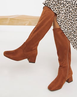 Claudia Low Block Heel Knee High Boots - Wide Fit (E) &amp; Standard/Curvy Calf