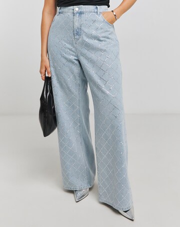 Simply Be X Twisted Wunder Diamante Wide Leg Jean