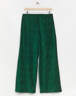 Emerald Velvet Crinkle Wide Leg Trousers
