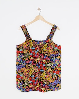 Floral Print Button Through Frill Strap Cami