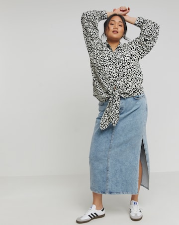Simply Be Mono Print Tie Front Long Sleeve Shirt