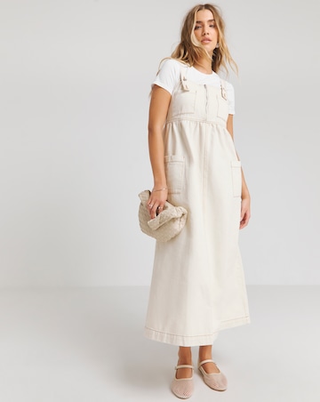 Ecru Midaxi Pocket Detail Apron Dress