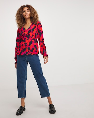 V Neck Abstract Print Tea Top