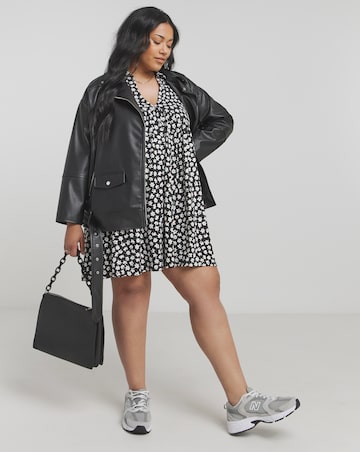 Black Ditsy Print Long Sleeve Supersoft Smock Dress