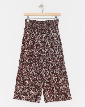Animal Print Lightweight Woven Shirred Waist Culotte Trouser