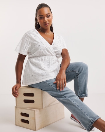 White Jersey Broderie Angel Sleeve Top