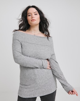 Simply Be Grey Marl Rib Bardot Top