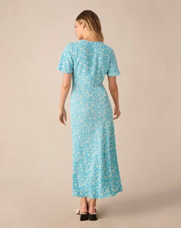 Ro&Zo Blue Ditsy Print Puff Sleeve Midi Dress