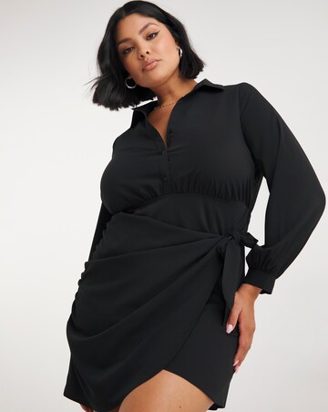 Black Wrap Skirt Shirt Dress