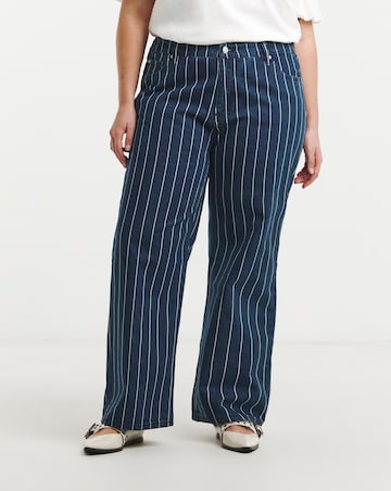 Simply Be Striped Blue Wide Leg Jeans