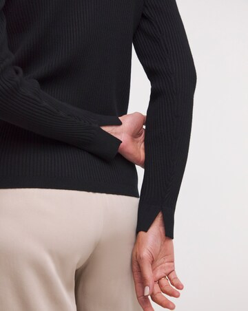 Ribbed Collar Long Sleeve Button Down Knitted Top