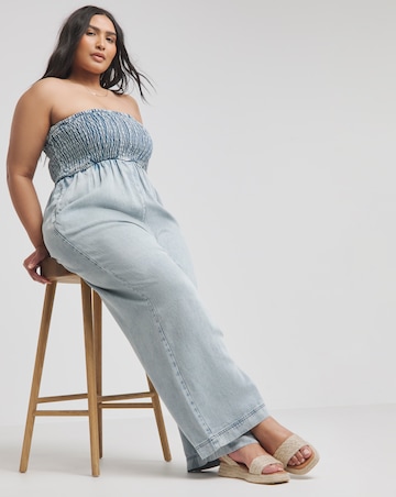 Simply Be Light Wash Lyocell Bandeau Jumpsuit