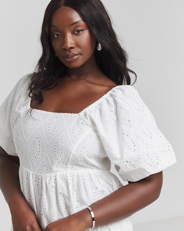 White Square Neck Broderie Maxi Dress