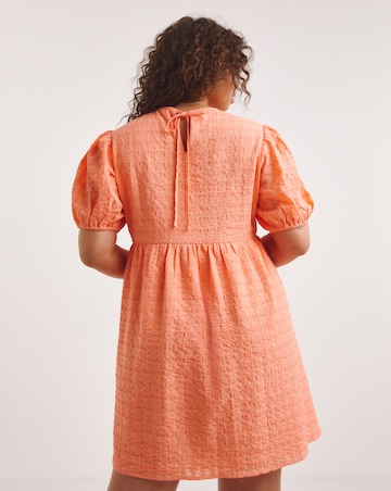Coral Textured Smock Dress