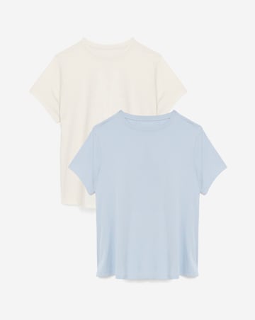 Simply Be Blue & Ecru 2 Pack Curved Hem Longline Pure Cotton T-Shirts
