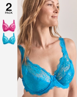 Pretty Secrets 2 Pack Ella Lace Full Cup Wired Bras B-L - Teal/Pink