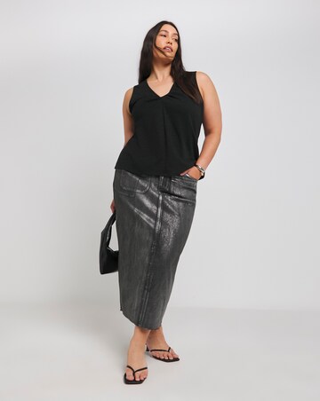Simply Be Black Jersey Linen Look Knot Front V Neck Cami