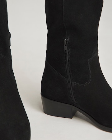 Yves Knee High Suede Cowboy Boots Wide E Fit Curvy Calf