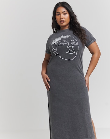 Simply Be Acid Wash Cotton Jersey T-Shirt Dress