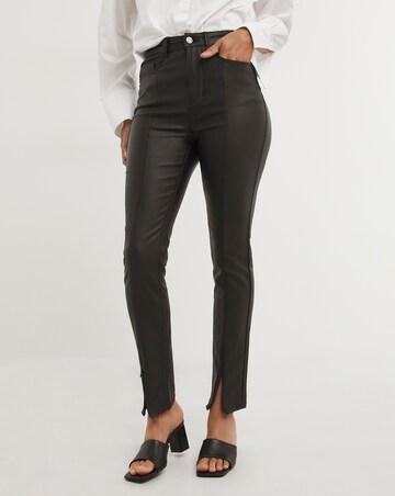 Black Coated Splitfront Hem Slim Jeans