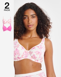Slimma (2 Pack) Cotton Full Cup Bras (B-G) Pink Floral