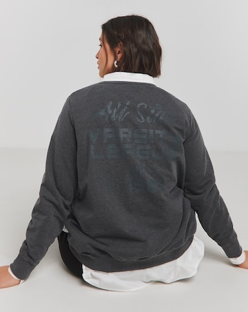 Black Acid Wash All Star Varsity Slogan Sweatshirt
