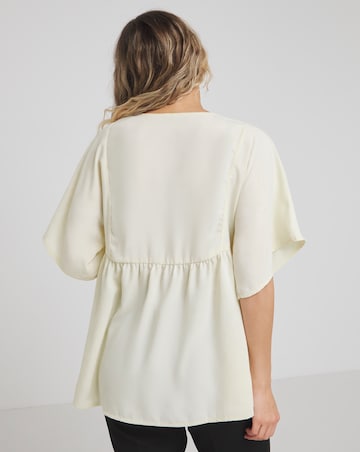 Cream V Neck Short Sleeve Smock Top