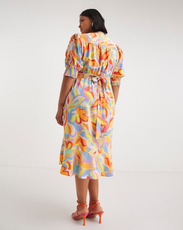 Abstract Print Ruffle Front Wrap Midi Dress