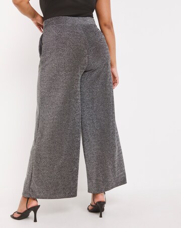 Silver Glitter Knit Wide Leg Trousers