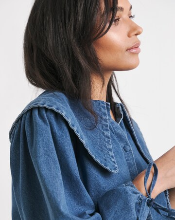 Simply Be Mid Blue Oversized Collar Denim Dress