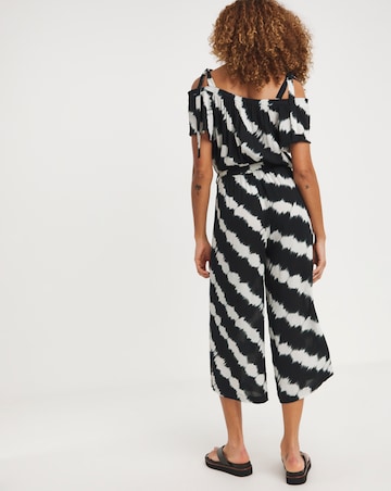 Printed Crinkle Tie Strap Jumpsuit