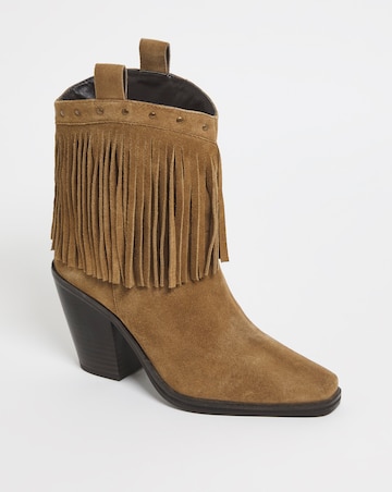 Parton Suede Fringe Western Cowboy Ankle Boots - Extra Wide Fit (EEE)