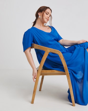 Simply Be Blue Crinkle Button Up Maxi Dress